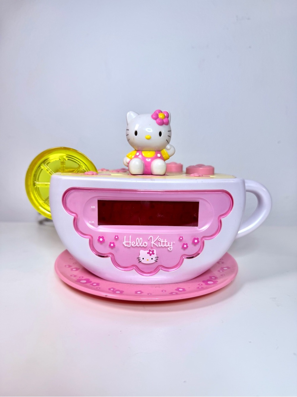 Hello Kitty Pink and White Teacup Clock with Yellow Accent